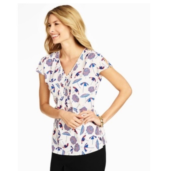 Talbots Plus Beach Umbrella Flutter Sleeve Blouse - Picture 6 of 12